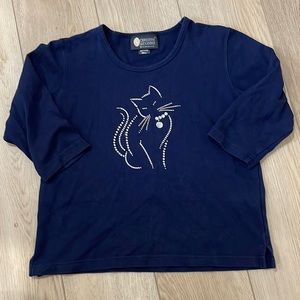 Christine Alexander 3/4 length Sleeve Sparkly Jewelled Cat Top